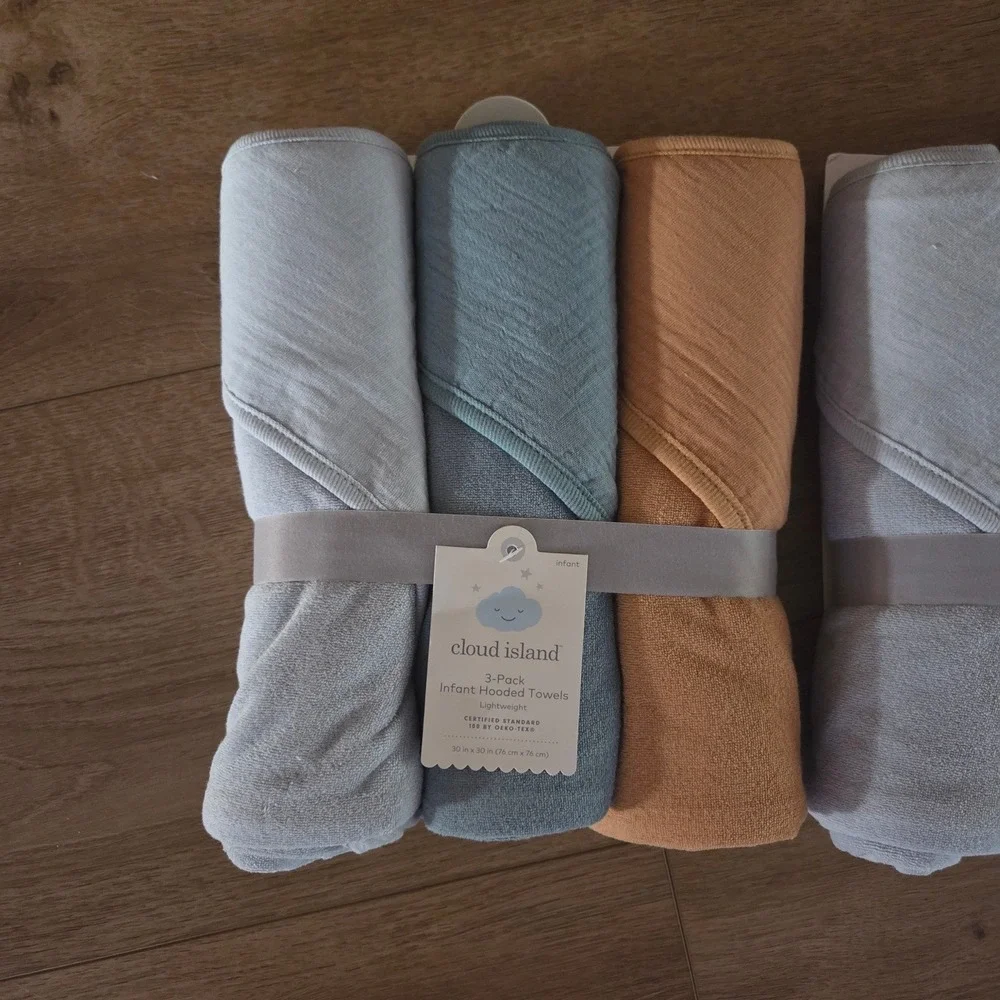 Cloud‎ Island 6 Pack Infant Hooded Towels Blue Mustard Yellow 30x30 NEW